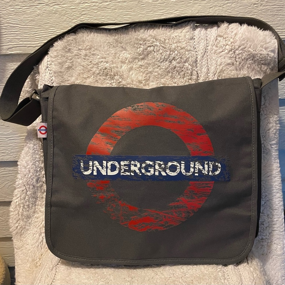 LONDON UNDERGROUND Logo Gray Crossbody Canvas Messenger Bag